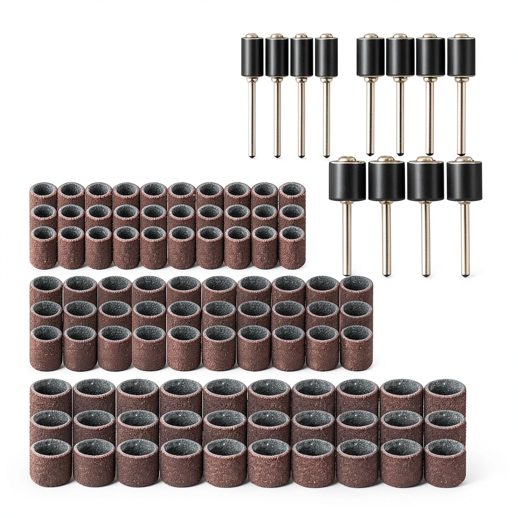 Installing Yosoo 90 Grit Sanding Drum Set for Rotary Tools on a wooden workbench